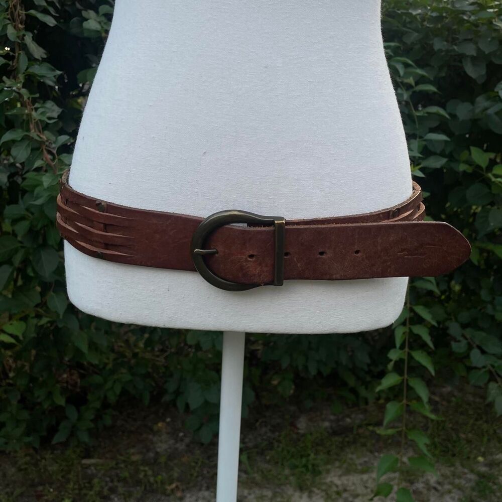 Y2K Hollister Unisex Brown leather belt with a boho vibe ,Braided
